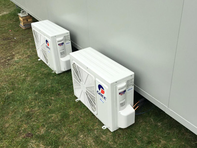 This is a temporary install we did recently for a large sporting event taking place this summer! The split Air Conditioning units were installed into a portacabin being used for IT in the run up and during the event. The pipework would normally be covered, however due to it being ‘behind the scenes’ our client was happy for it to be left exposed.
