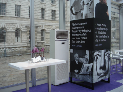 A glass sided tent with a typical Fan Coil – The UBS Centenary Event at Somerset House